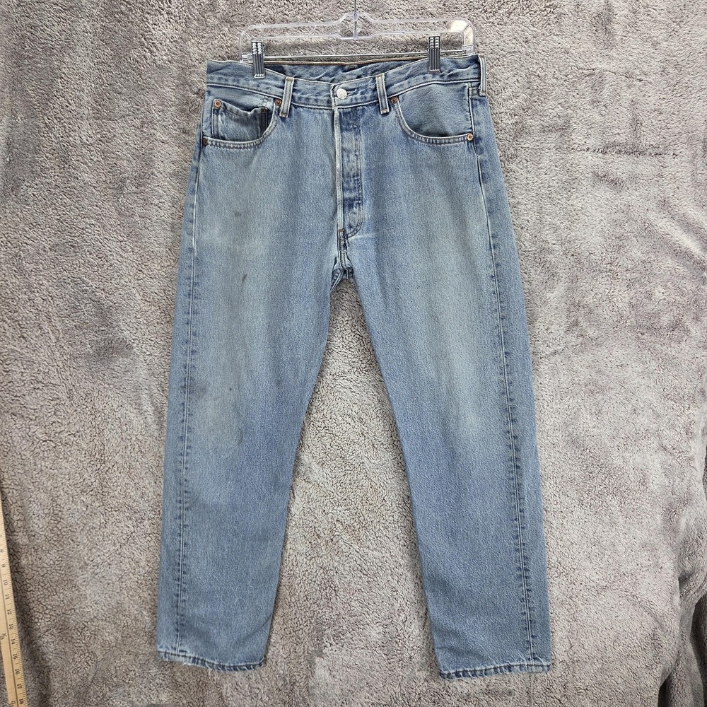 Vintage Levis 501 Jeans Mens Blue Light Wash Button Fly Made In USA Fits 32x29